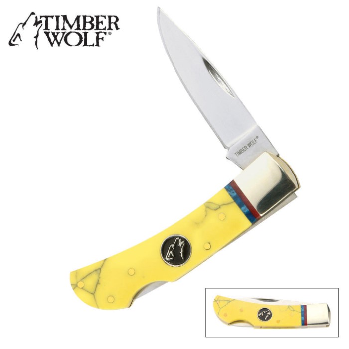 Timber Wolf Yellow Turquoise Lockback Folding Knife Budk Com