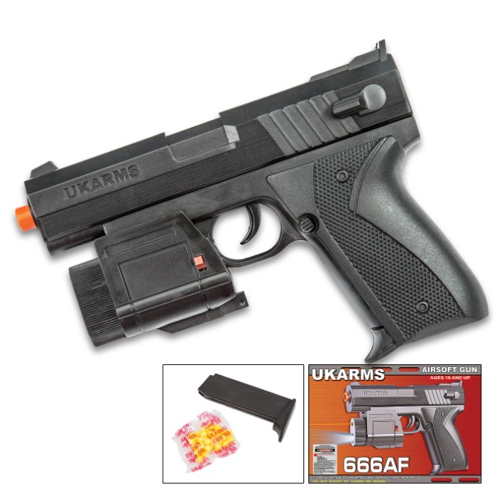 Spring Airsoft Pistol with Laser and Tactical Flashlight Black BUDK