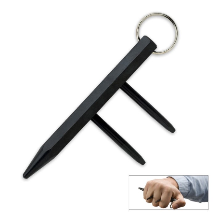 Keychain Defense Black TwoSpike Metal Kubaton True Swords