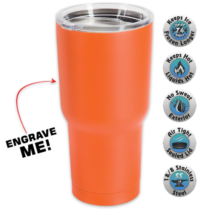 Large Double Walled Matte Orange Insulated Tumbler – 30 Oz | Kennesaw ...