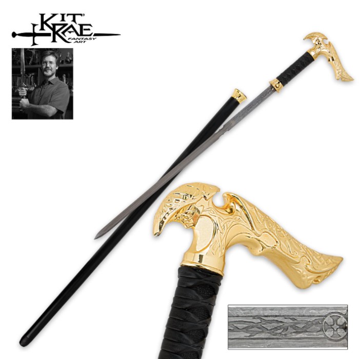 Kit Rae Gold Axios Forged Sword Cane 