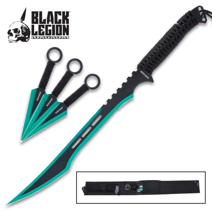 9 PC Blue Tactical Ninja Sword Knife Set