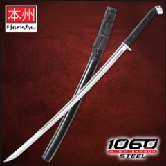 Honshu Boshin Katana - Modern Tactical Samurai / Ninja Sword - Hand Forged 1060 Carbon Steel - Full Tang, Fully Functional, Battle Ready - Black TPR, Steel Guard, Pommel, Lanyard Hole - Full Tang