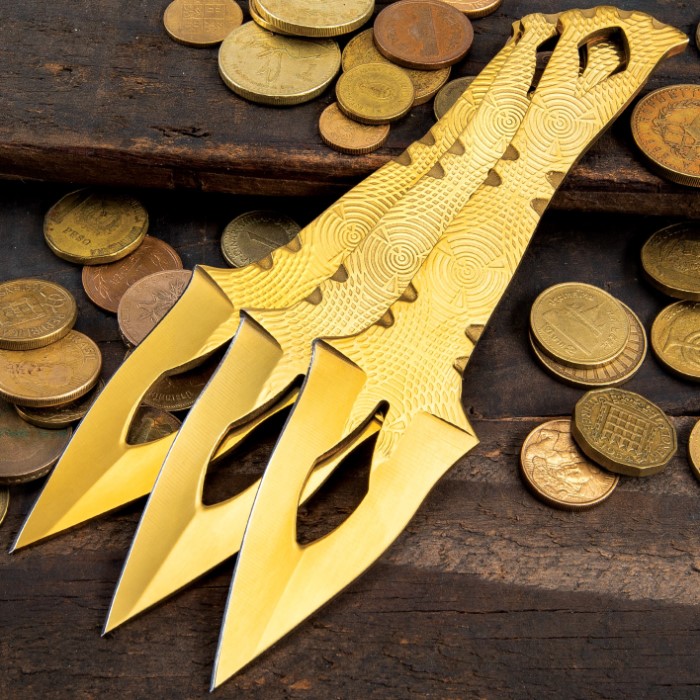 On Target ThreePiece Aztec Gold Throwing Knife Set With Sheath