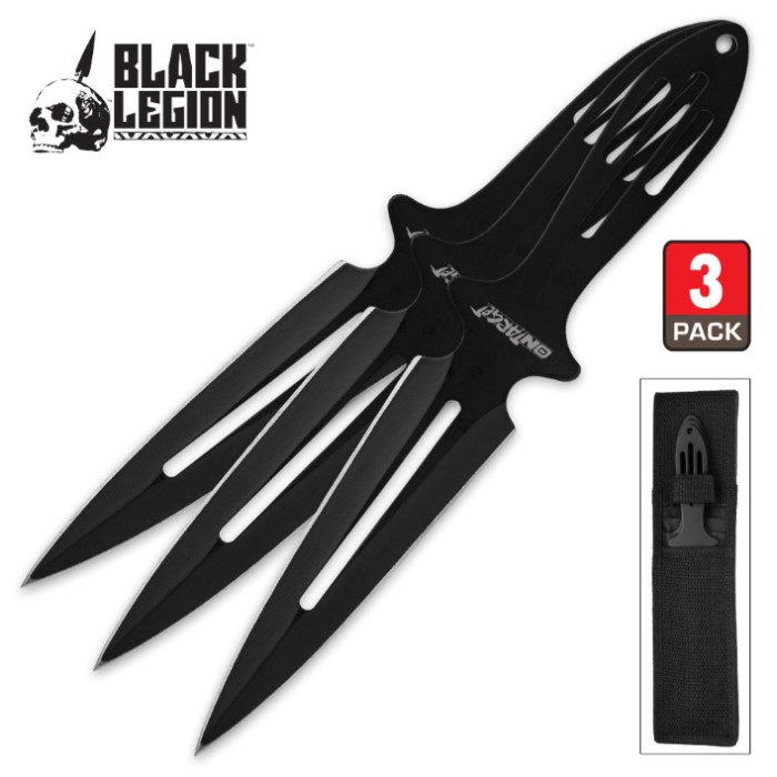 On Target 3Piece Throwing Knife Set with Nylon Sheath Black BUDK