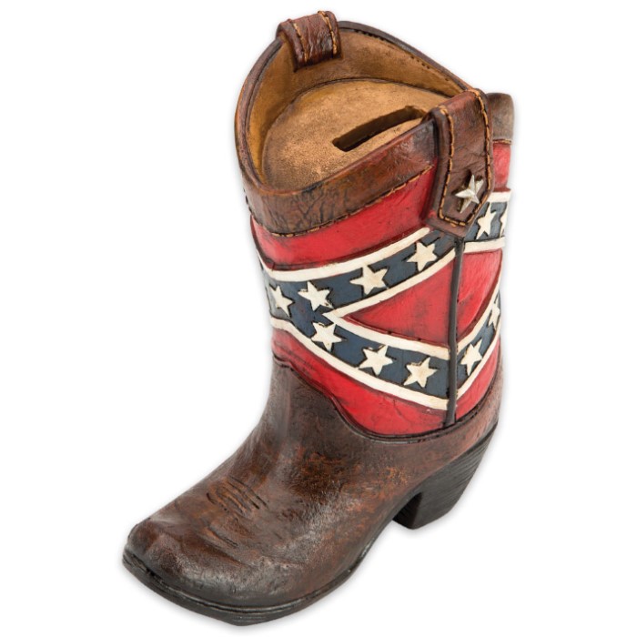 Confederate Flag Boot Bank Cowboy BootShaped Change Holder Stars