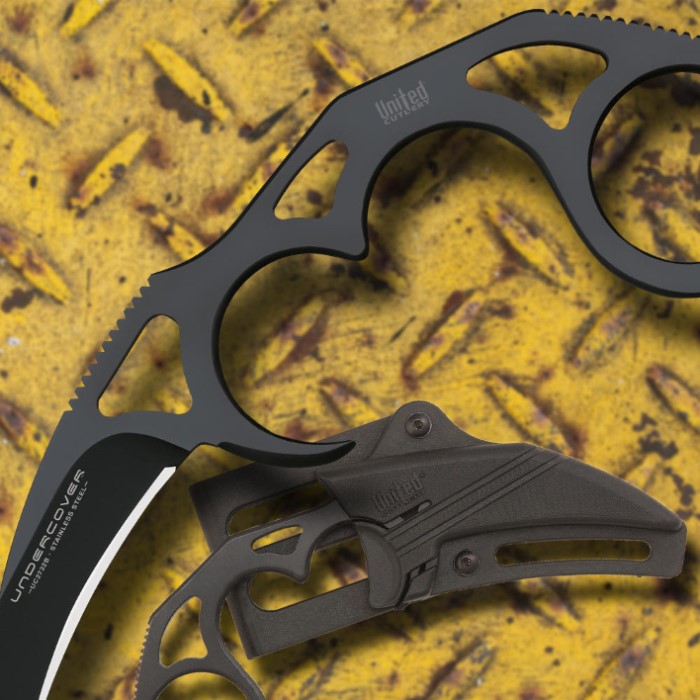 Skeletonized Self Defense Karambit Knife w/ Sheath - Black | True Swords