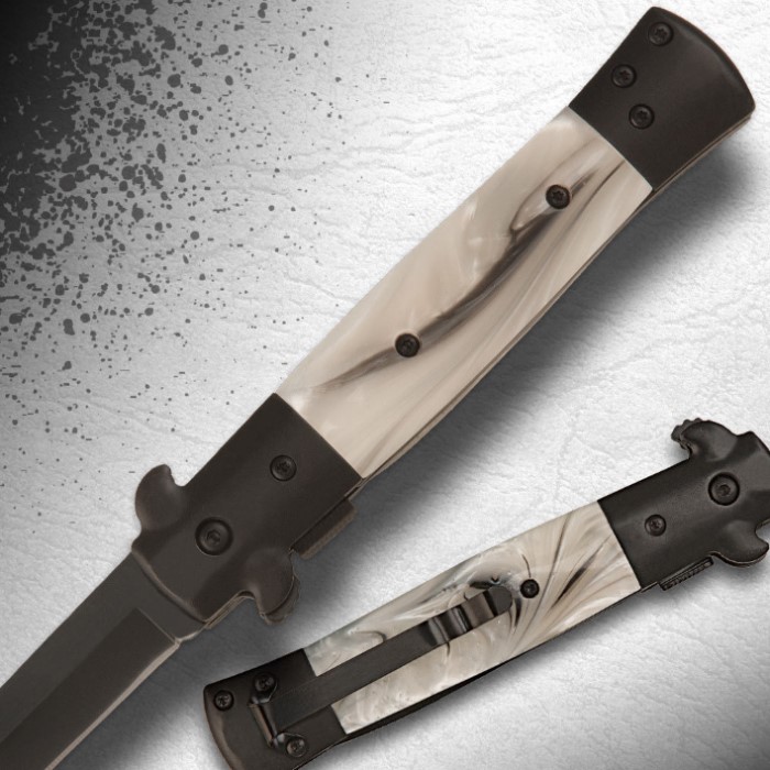 Gangster Style White Pearl handle Stiletto Knife Two Tone True Swords