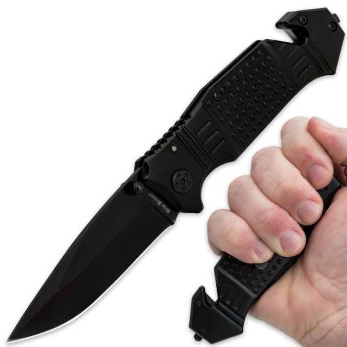 Ridge Runner Tactical Black Rescue Folding Pocket Knife | BUDK.com ...