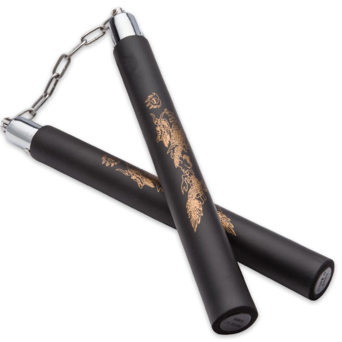 Foam Training Dragon Nunchaku Black and Gold | BUDK.com - Knives ...