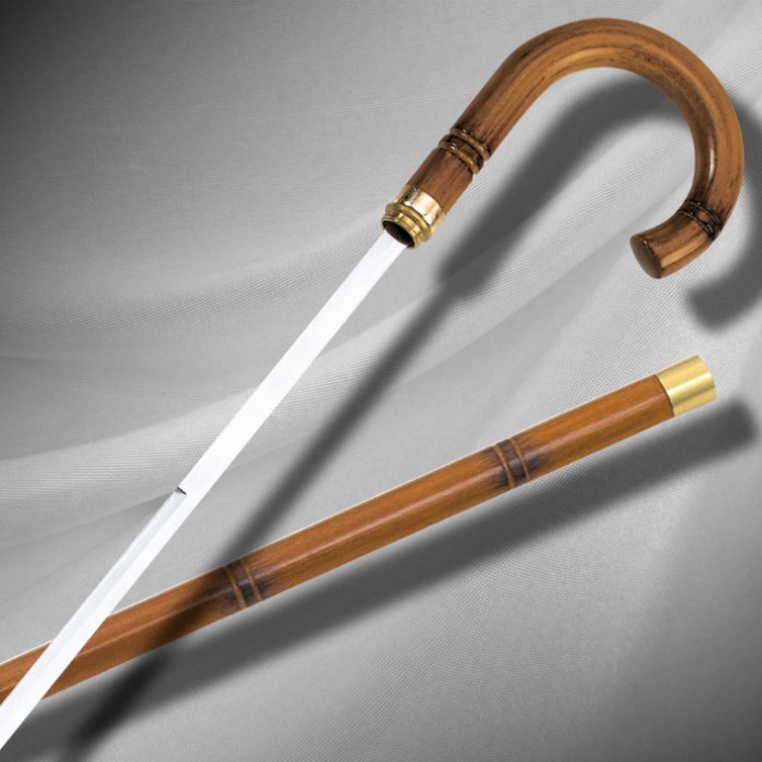 Genuine Rattan Wood Sword Cane W Brass Fittings True Swords