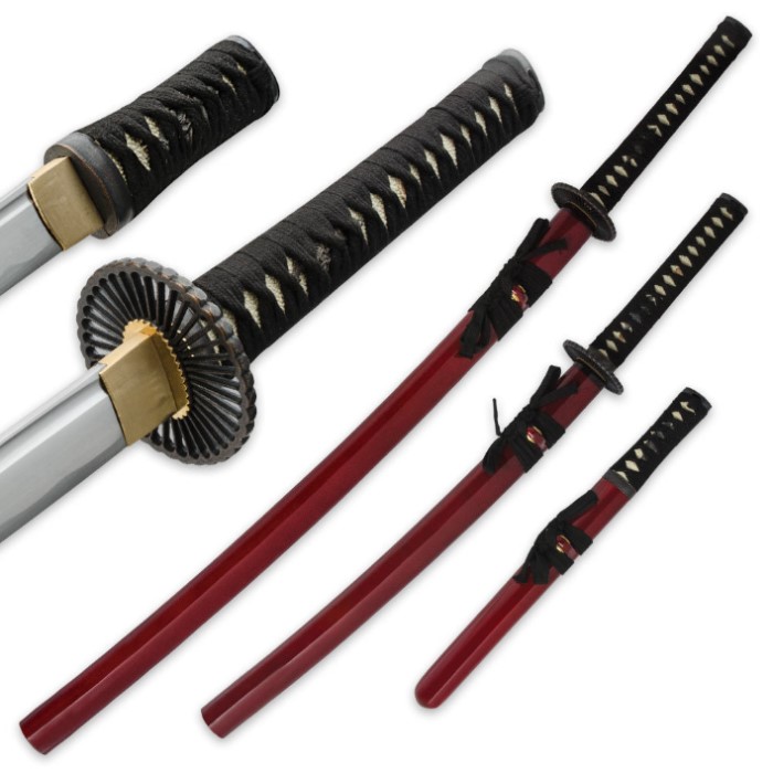 Red Hand Forged Samurai Sword Set | BUDK.com - Knives & Swords At The ...