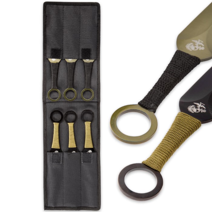USMC Throwing Knife Set With Paper Target Knives & Swords