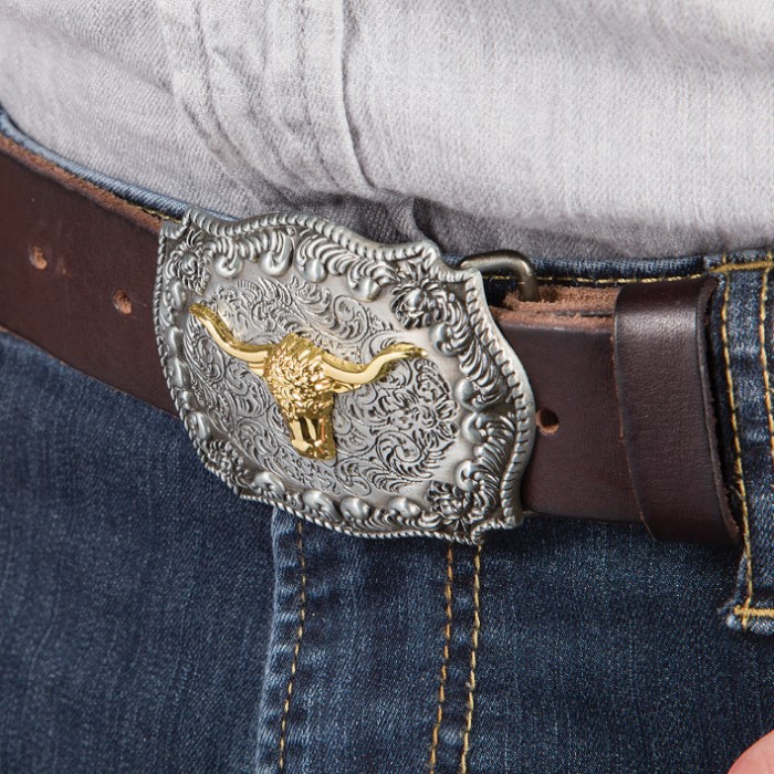 Antique Finish Golden Bull Belt Buckle Knives & Swords At