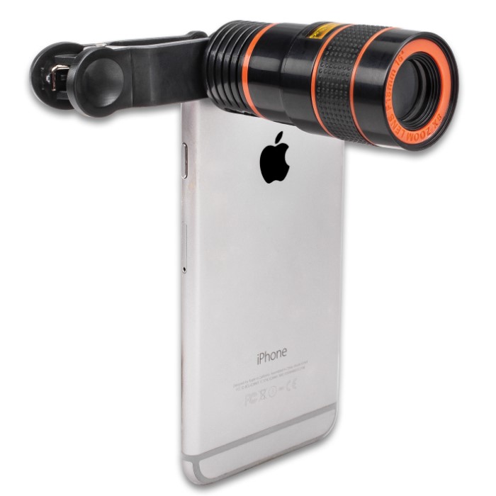 Universal Cell Phone Zoom Telescope 8X Optical Magnification, Clip Attachment, Lens Caps