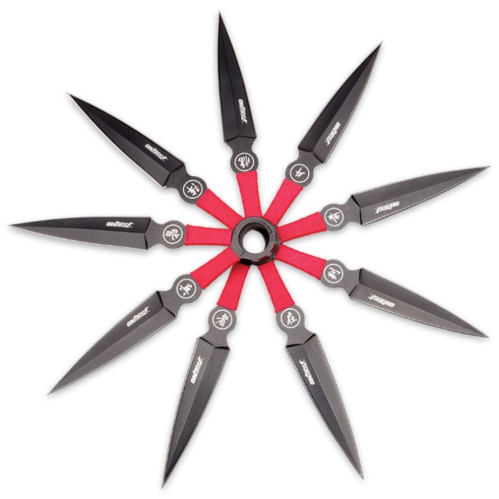 On Target 9Piece Black And Red Throwing Knife Set Knives