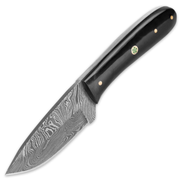 Timber Rattler Terra Preta Damascus Fixed Blade Knife with Leather
