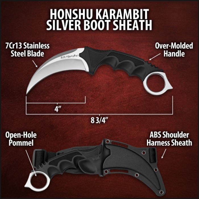 Silver Honshu Karambit with Shoulder Harness Sheath Knives & Swords At The Lowest