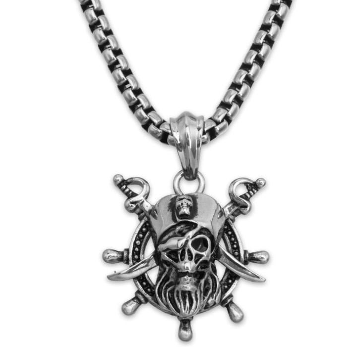 Pirate Pendant on Chain - Stainless Steel Necklace | True Swords