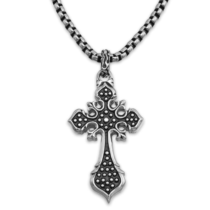 Studded Cross Pendant on Chain - Stainless Steel Necklace | Kennesaw ...
