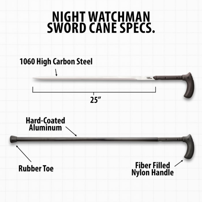 Night Watchman Heavy Duty SelfDefense Sword Cane