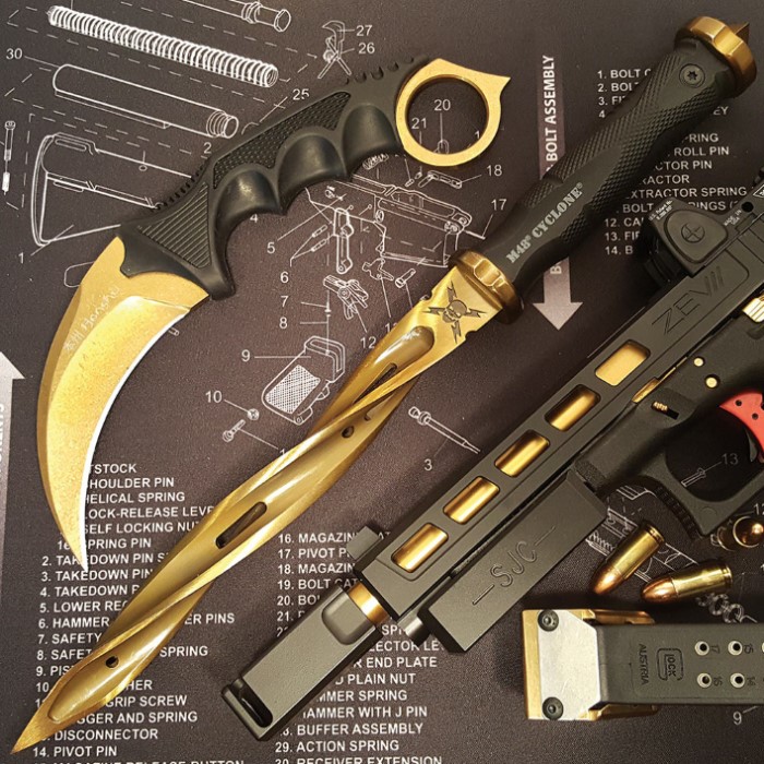 M48 Cyclone Gold Fixed Blade Knife with Custom Vortec ...