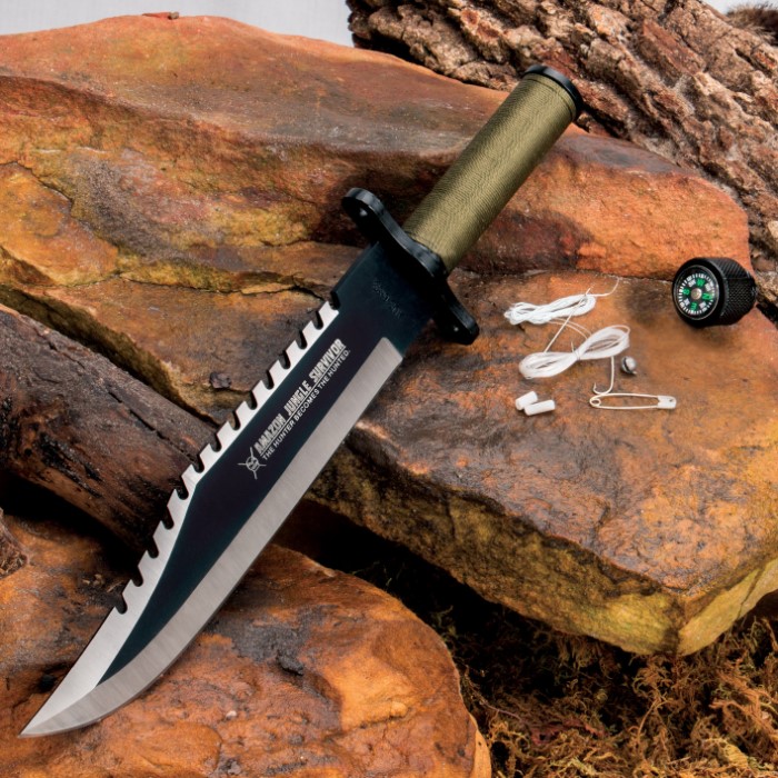 Amazon Jungle Survival Bowie Fixed Blade Knife With Leather Sheath ...