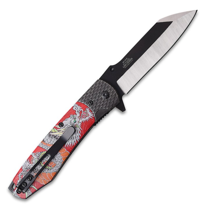 Master Collection Red Chinese Dragon Pocket Knife - 3Cr13 Steel Blade ...